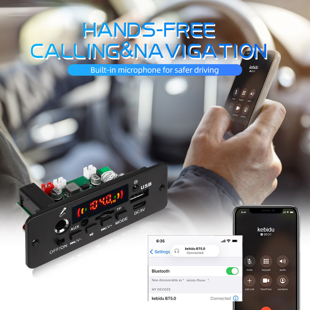 DC 5V MP3 Player 2*5W Amplifier Bluetooth MP3 Decoder Board Car Music Player FM Radio Handsfree Call