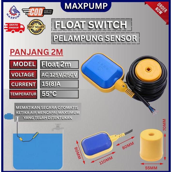 MAXPUMP Float switch Floating Pompa Celup 2 meter switch Otomatis Float pompa Sensor Pelampung Pompa
