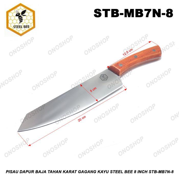 PISAU DAPUR BAJA TAHAN KARAT GAGANG KAYU STEEL BEE 8 INCH STB-MB7N-8