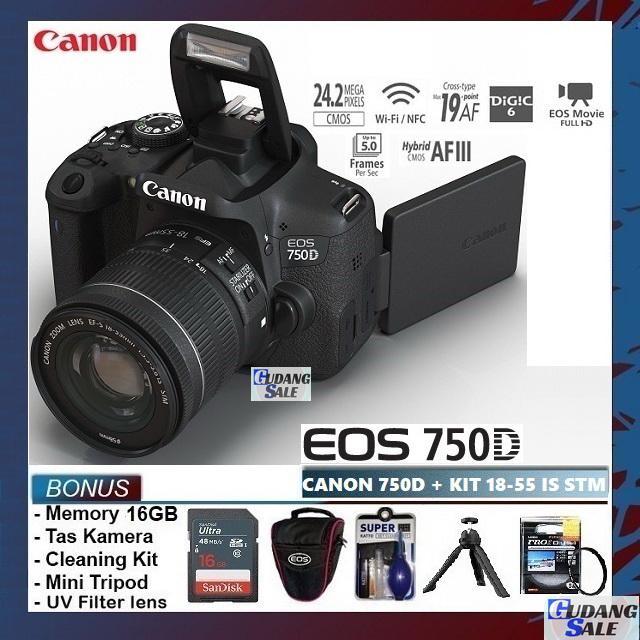 New Kamera Canon Eos 750D + Lensa Kit 18-55Mm Is Stm Wifi Terbaru 