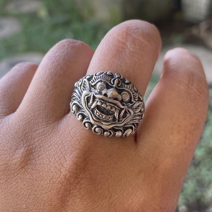 Virlokina- Cincin Ring Perak Silver Ukir Barong Rangda Bali Lebar Asli 925 Pria Terbaru 