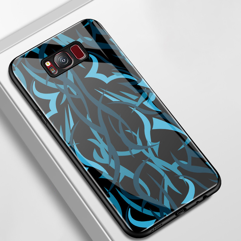 Casing Hp Untuk Samsung S8 Plus S9 S7 Edge Case Biru neon tidak beraturan Maskulin Hardcase Kaca Ant