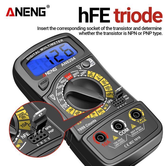 Promo Aneng An8204 Multitester Digital Voltage Tester Hfe Triode Lcd Backlight Original Original