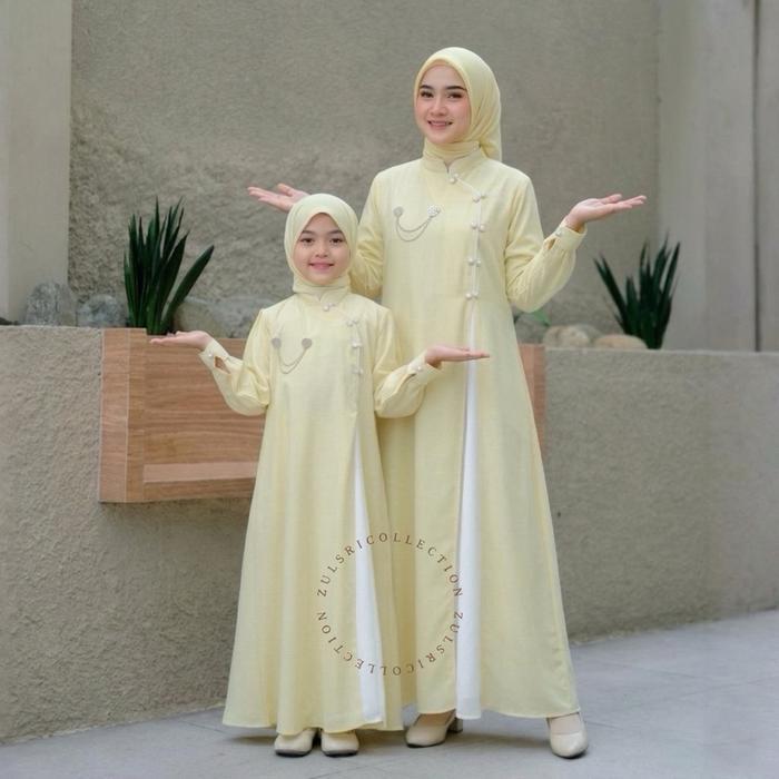 Jasmine couple mom and kids set pasmina / gamis couple ibu dan anak terbaru / gamis cheongsam couple