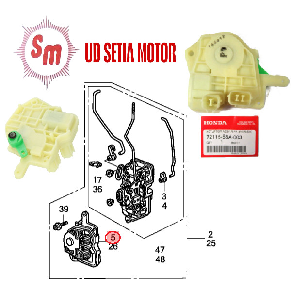 Aktuator / Actuator / Motor untuk door lock pintu depan kanan Honda Civic 2001-2005 CRV 2002-2006 Ja