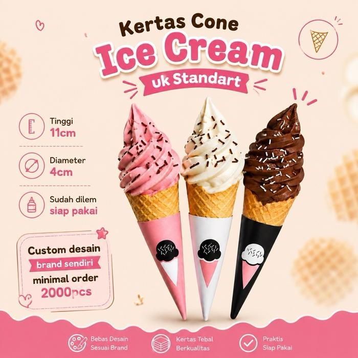 KEMASAN ES KRIM KORNETO CONTONG ESKRIM KERTAS CONE ESKRIM KERTAS WAFFLE CONE ESKRIM PAPERCONE ESKRIM