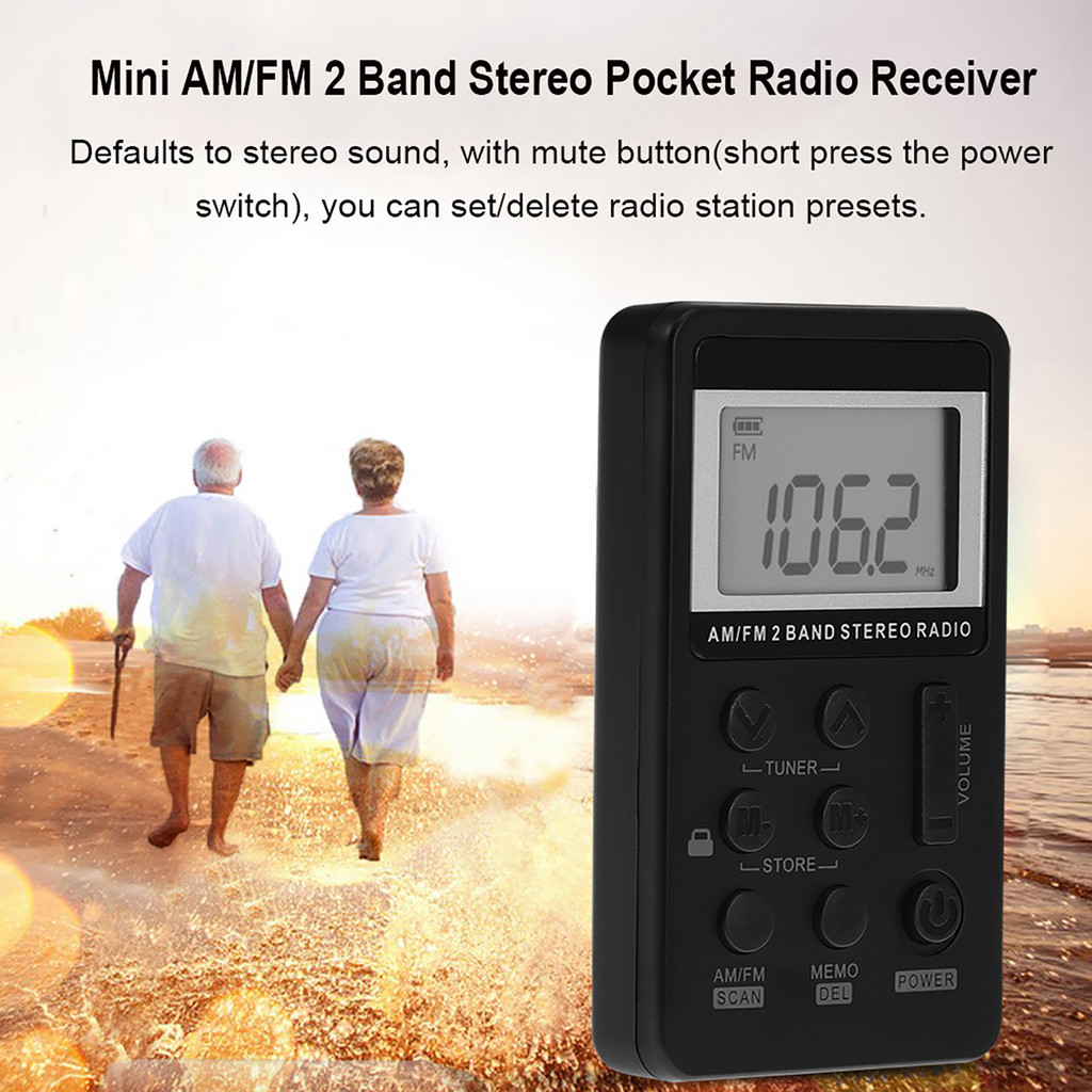 Mini AM/FM 2 Band Stereo Pocket Radio Receiver W/ LCD Display &amp Earphone &amp Rechargeable