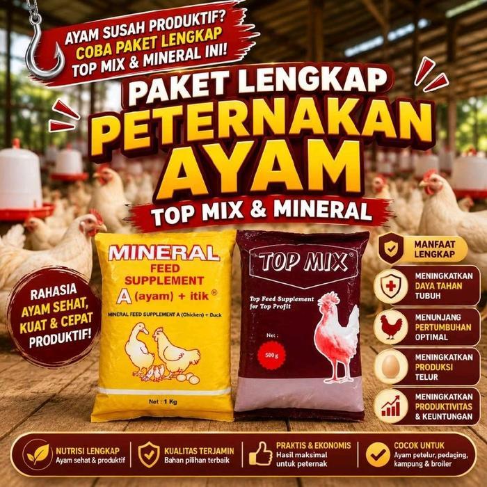 Mineral Ayam Calsium & Top Mix Paket Lengkap untuk Ayam Petelur Membantu Nutrisi Optimal dan