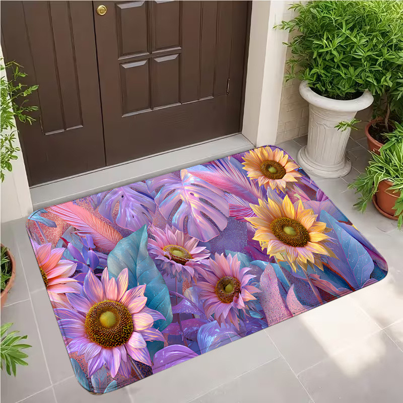 Pastel bunga Matahari Monstera Keset warna-Warni Bunga Cetak Non-Slip Tikar Lantai Aneh untuk Dekora