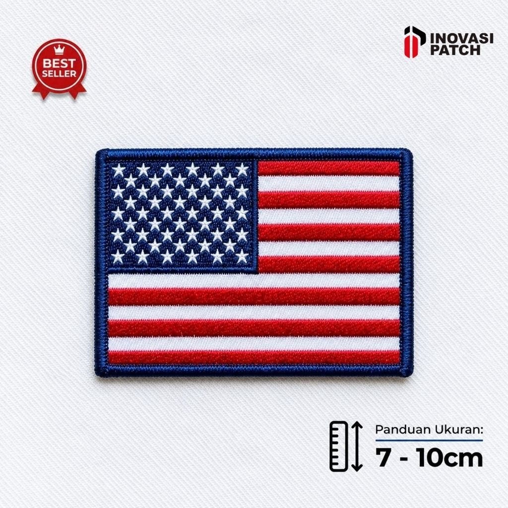 IP-A08 BENDERA AMERIKA SERIKAT PATCH BORDIR GAMBAR LOGO EMBLEM UK DADA/TOPI