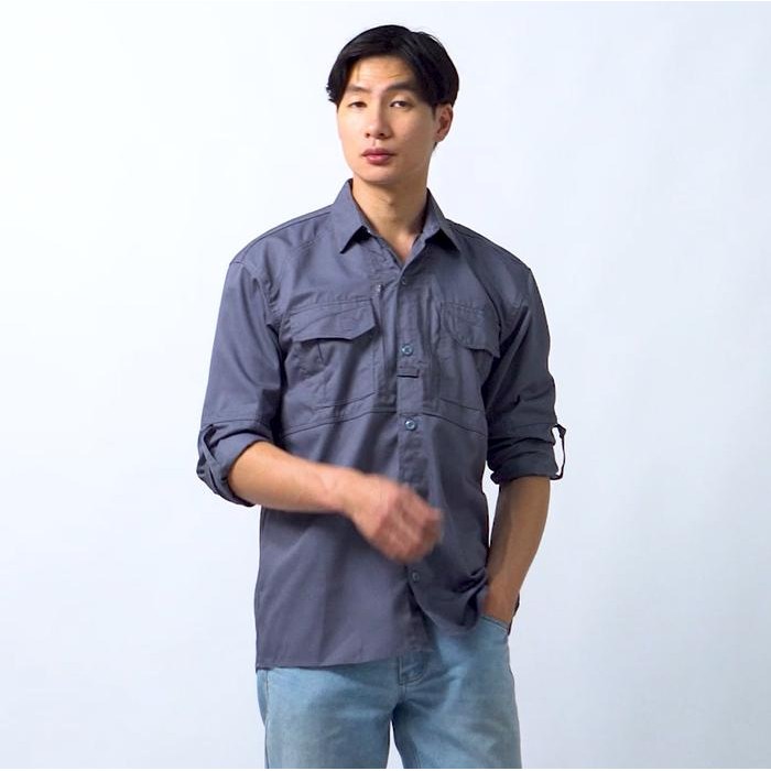Kemeja Pria PDL Tactical Baju Seragam Lengan Panjang Safari PDH Warna Abu-abu