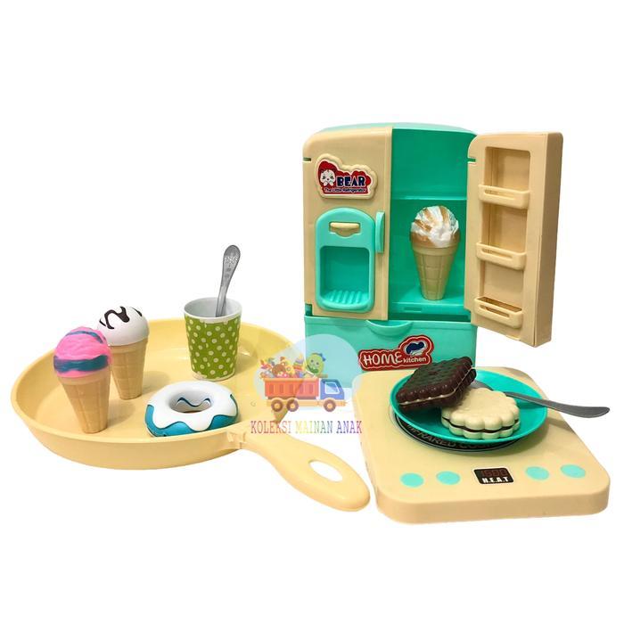 abmg- Mainan Edukasi Anak Perempuan Masak Masakan Kulkas Mini Es Krim Kitchen Set Kompor