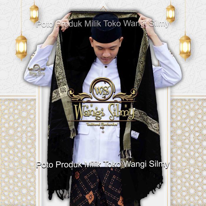 Sorban Kashmiri Arifat Hitam Motif Emas - Sorban Panjang Habib 2 Meter