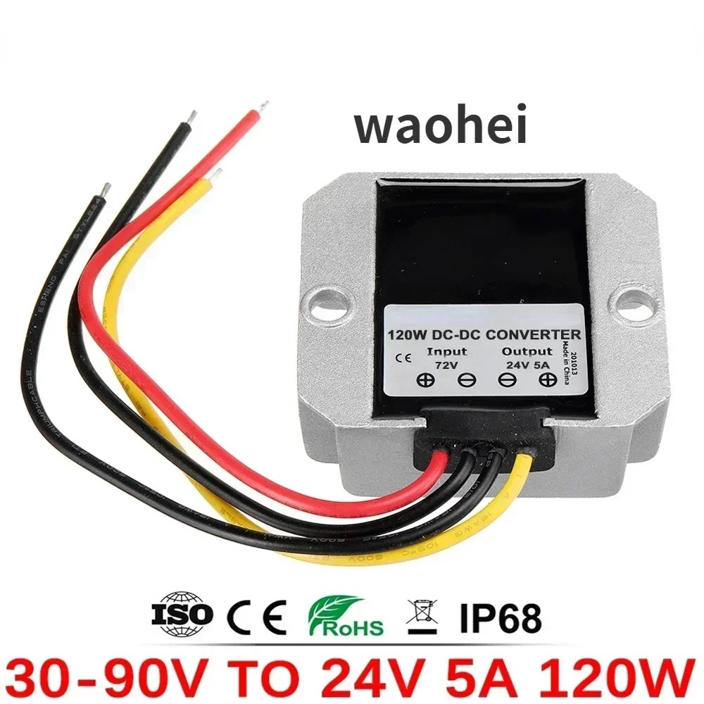 30-90V 60V 36V 48V 72V to 24V 5A 120W 24 Volt Step-down Voltage Regulator Transformer Car Power