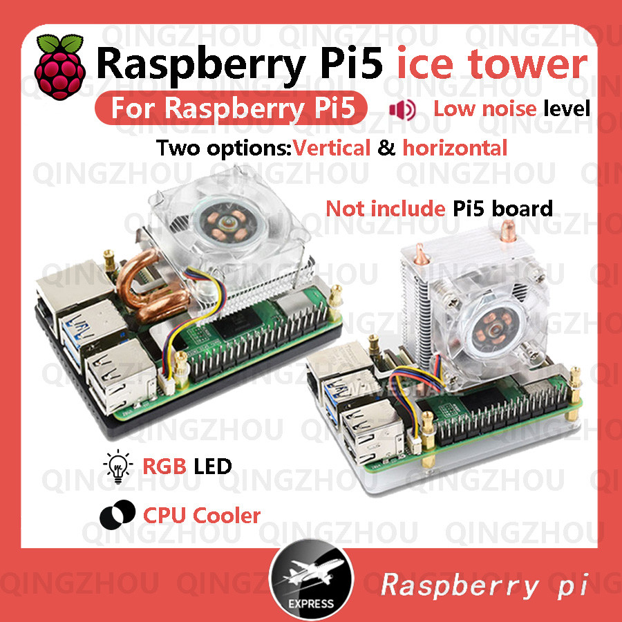 Raspberry Pi5 CoolerICE-Tower Cooler CPU RGB LED light cooling fanRGB Pi5 fan, CPU cooler, U-shaped