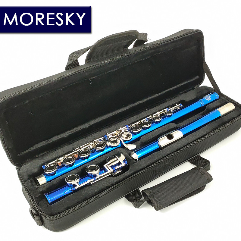 MORESKY Flute 16 Close Holes C Keys Instrument Cupronickel Nickel Plated Blue Flute With E Key