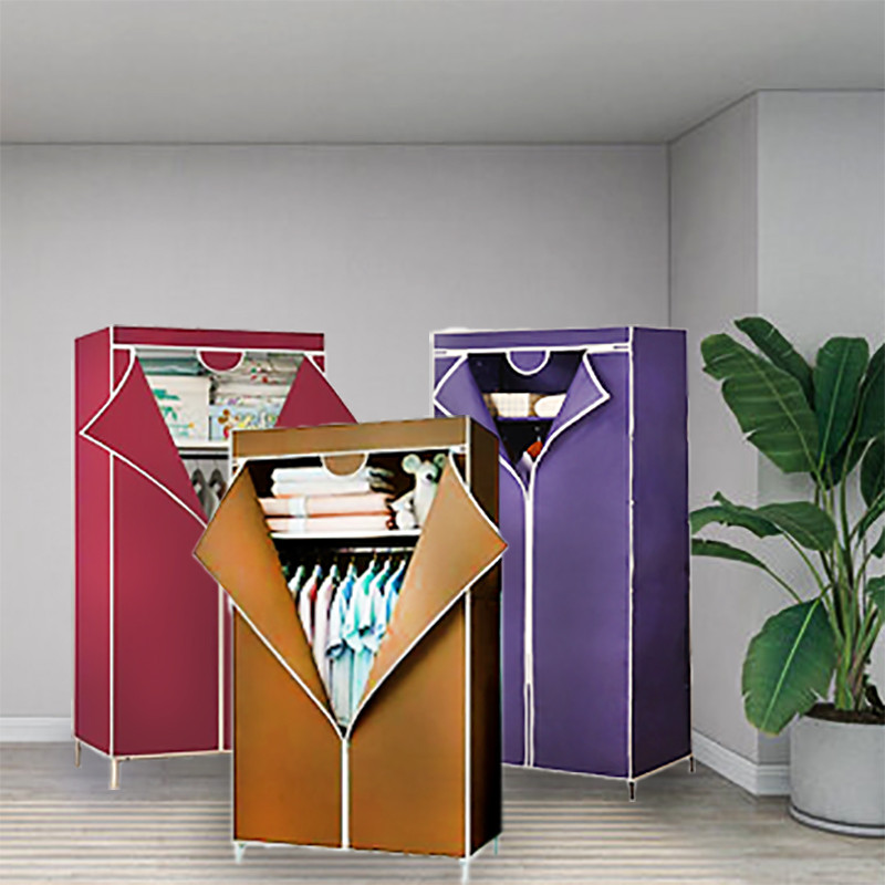 Lemari Baju Pakaian Rak Gantung Rak Baju Lemari Kain Susun Rak Besi Single Portable Gantungan