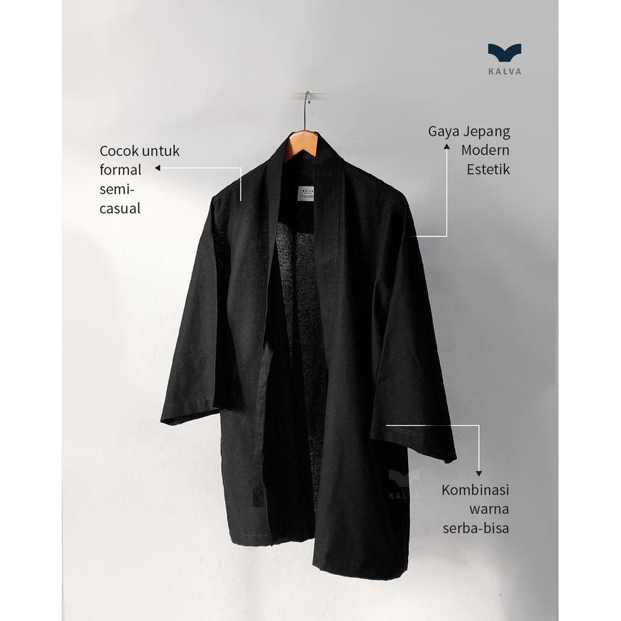 Premium Outer Pria Kimono Noragi Hitam Kalva Basic Series Black Charcoal Jaket Kimono Casual
