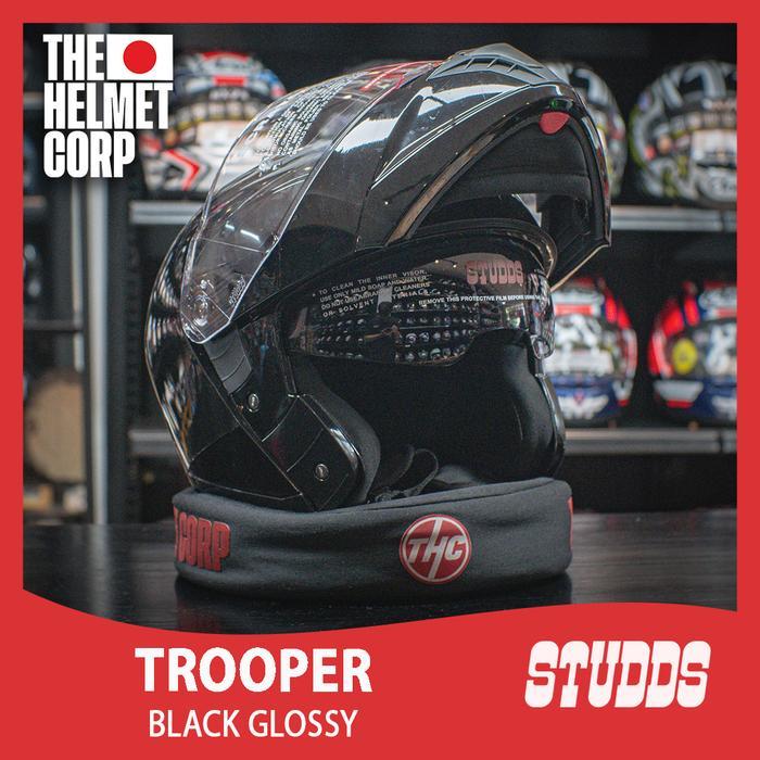 Promo Helm Studds Trooper Black Glossy Modular Helmet Studds