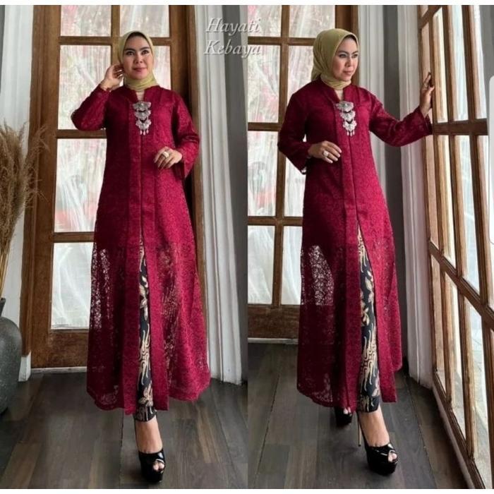 Ready Atasan Tunik Floy Brokat Hayati Modern//Kebaya Hayati Modern//Baju Kebaya Panjang Kondangan