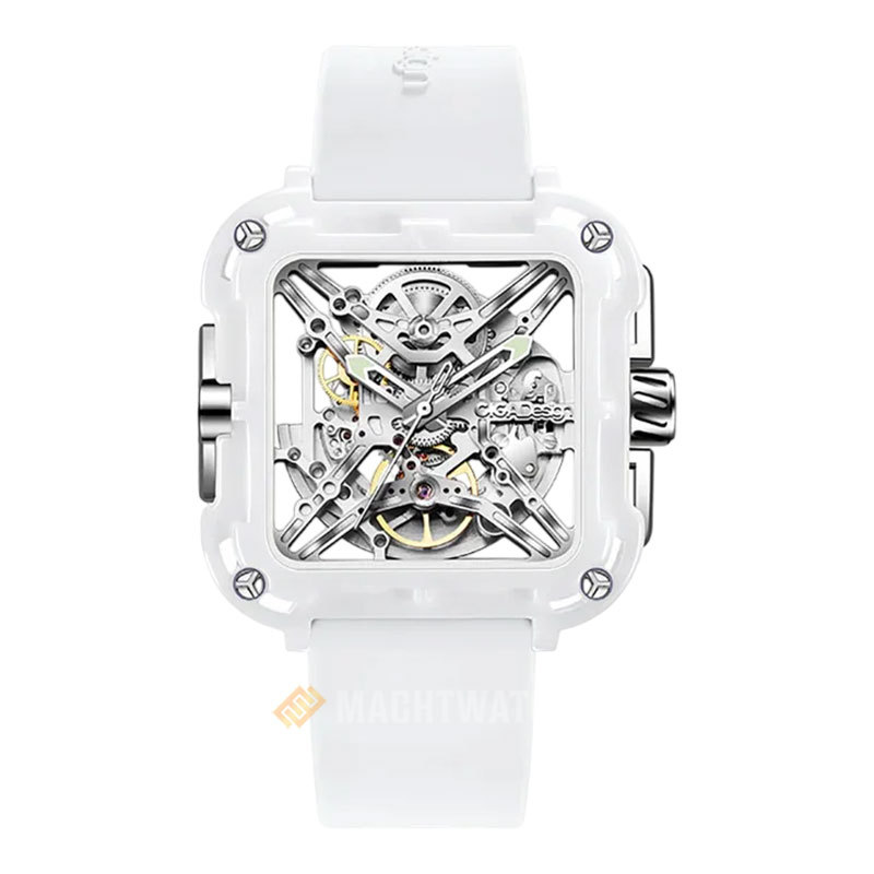 Jam Tangan Pria Ciga Design X012-WS02-W5WH X-Series Ceramic Mechanical Skeleton Wristwatch White Rub