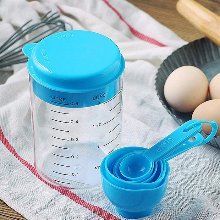 Promo Sendok Takar Plastik Set Gelas Takar Warna Pink Dan Biru Original