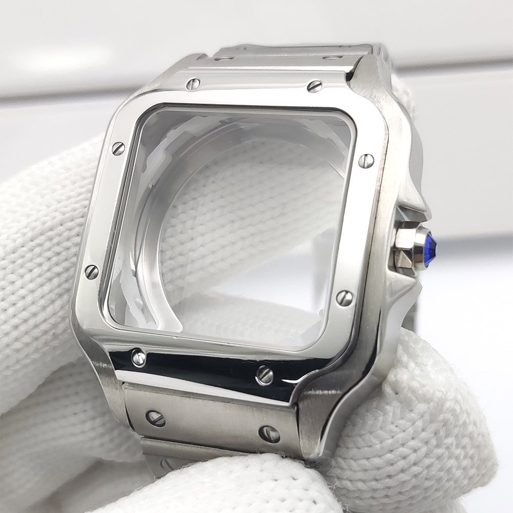 High quality 38mm NH35 case 316L polished stainless steel case kit for Cartier Santos square case