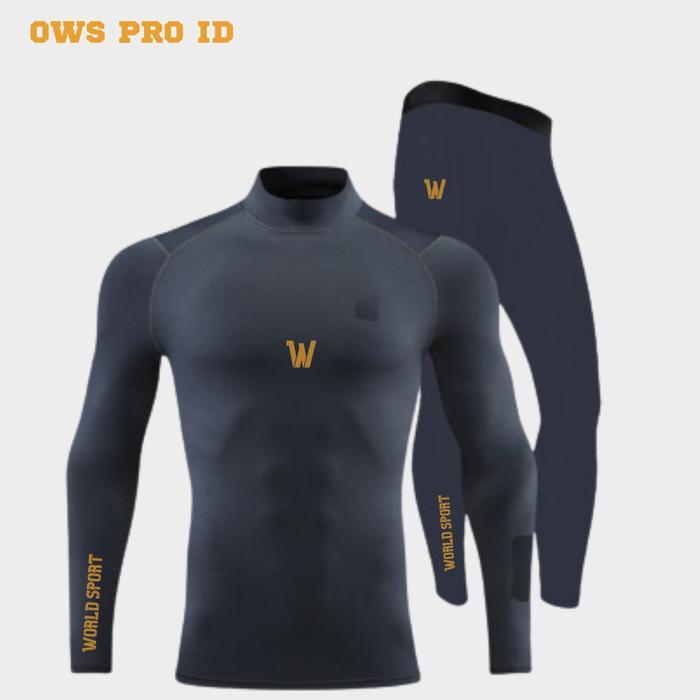 Diskon Baselayer Manset Olahraga Pria Original Ows Pro Gold/ Top Set Baselayer Manset Kompresi