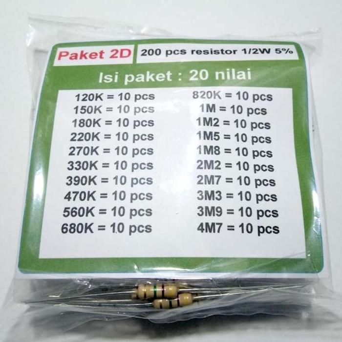 Terlaris Paket Resistor 1/2W 5% - Paket 2D
