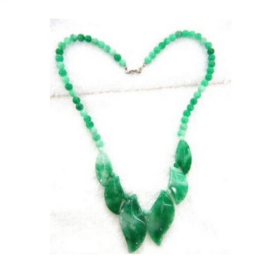 Handcraved Imperial Chinese Rich Green JadeJadeite Lucky Leaf Necklace