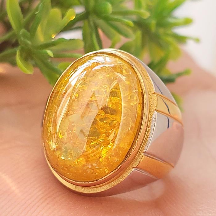 Cincin Batu Akik Yellow Pecah Seribu Good Qualty