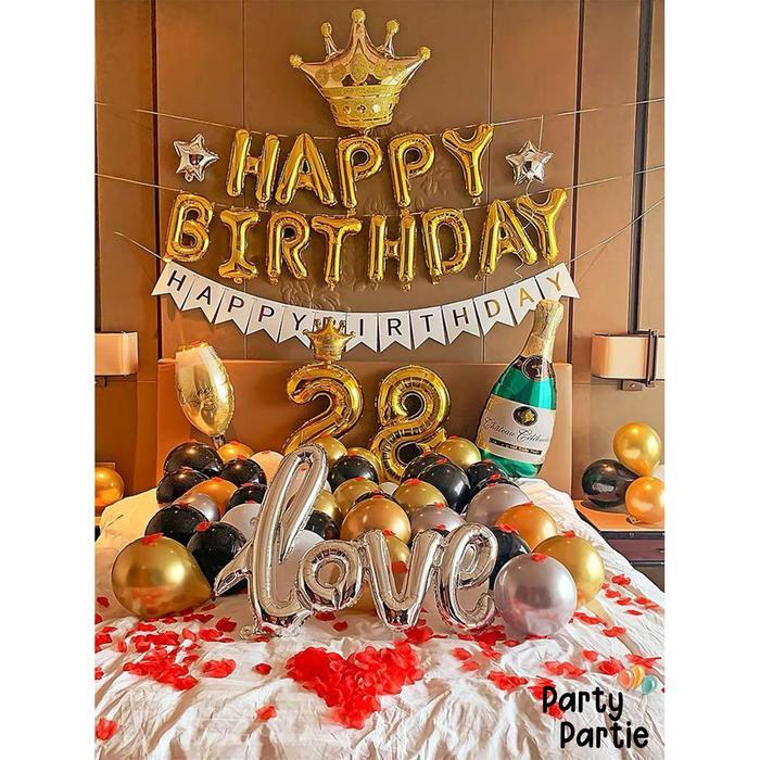 READY Paket Romantis Premium Romantic Birthday Decoration Gold Silver Black