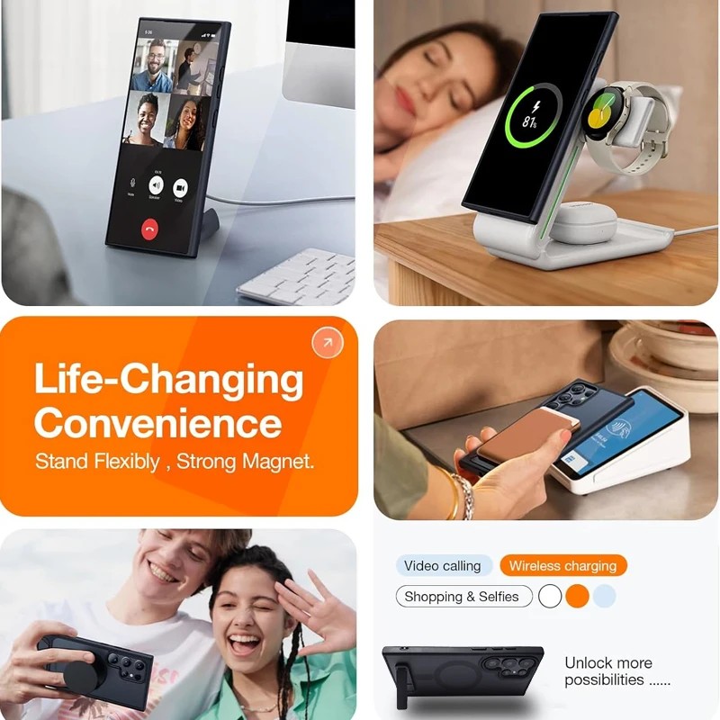 UYUXIO Magnetic Mobile Phone Case with Kickstand for Galaxy S26 S25 S24 S23 Ultra FE S22 Plus Stand