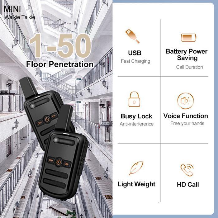 HT Walkie-Talkie mini C51 Baterai berkapasitas besar 9800mAh Jarak komunikasi 10KM Paket 2 unit