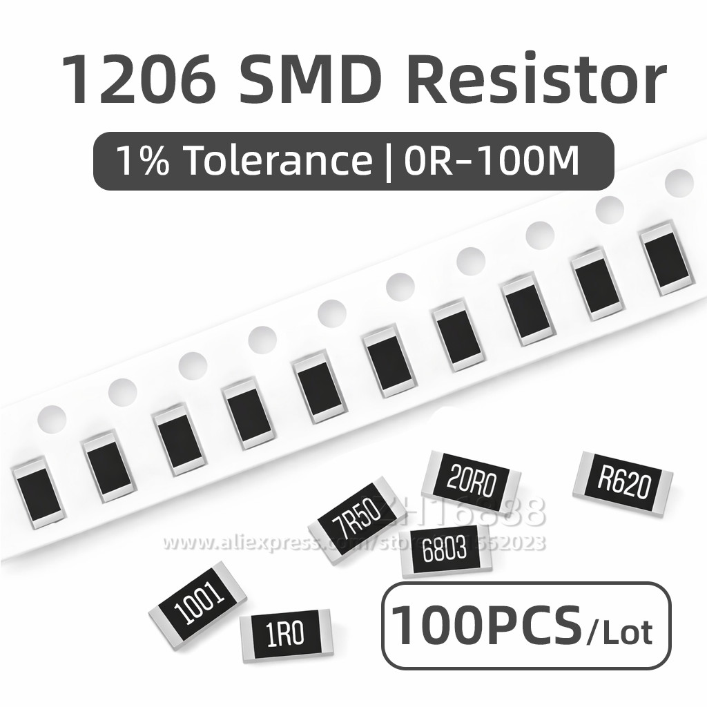 100Pcslot 1206 1% High Precision SMD Resistor 0 1 10 100 220 330 1K 2.2K 27K 33K 82K 150K Ohm 3K3