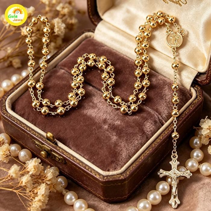 Terlaris ROSARIO TITANIUM GOLD SILVER Kalung Salib Kalung Perhiasan Titanium Rosario Silver & Gold