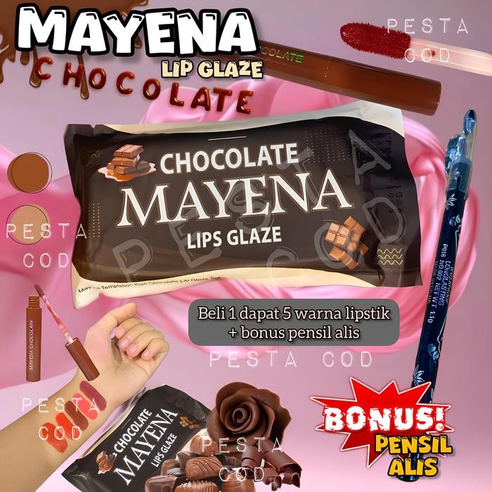 { PROMO LIP GLAZE } MAYENA lip cream chocolate ISI 5 Warna MAYENA kiss chocolate Lip Glaze