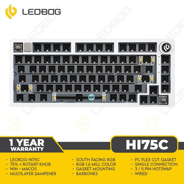 Terlaris Leobog HI75C White - Barebone Keyboard 75% - CNC Aluminum - Gasket Mount - RGB - Hotswap -