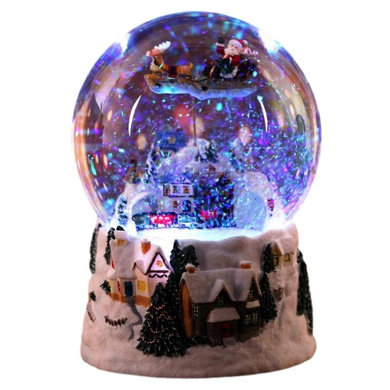 Christmas Snow House Flying Deer Crystal Ball Music Box Train Rotatable Luminous Snow Ball Music Box