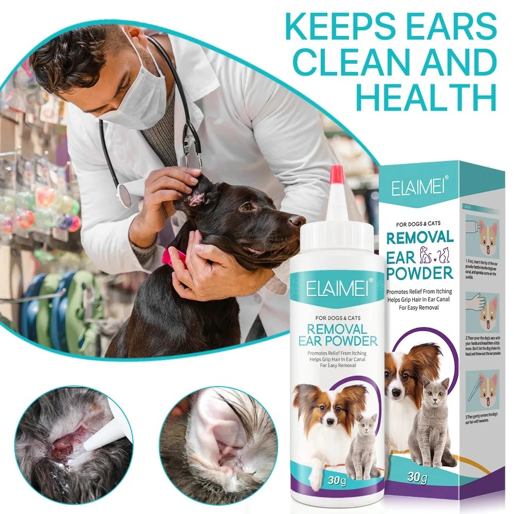 Pet Ear Powder Painless Ear Hair Removal Powder for Dogs and Pets Ear Cleaning Tool Ear Washing