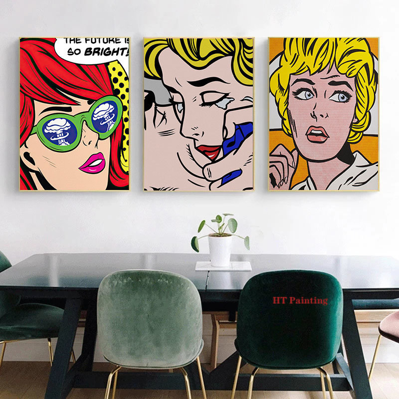 Roy Lichtenstein Pop Art Cartoon Kiss Couple Anime Sexy Girl Poster Canvas Painting Wall Art Picture