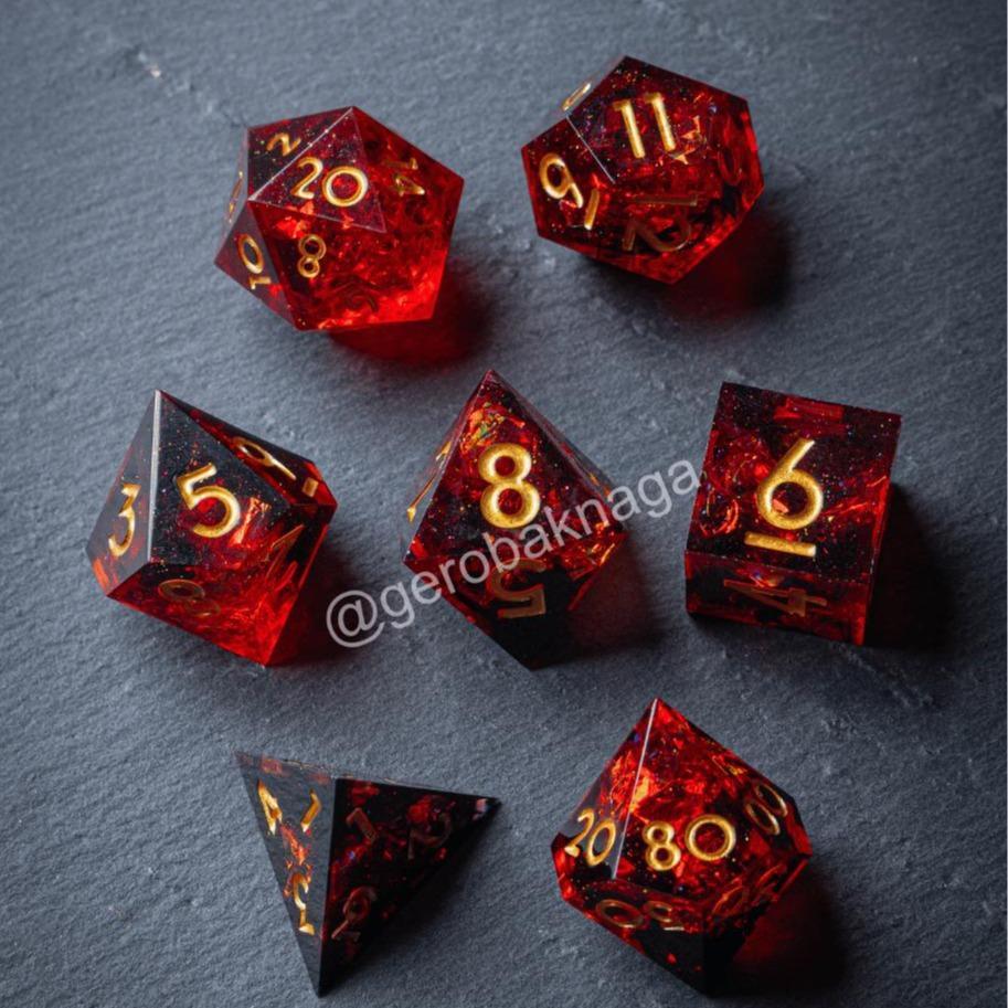 [Ready] Premium High Quality Polyhedral Resin Dice - Dadu set | DND Dungeon Dragon - Fireball