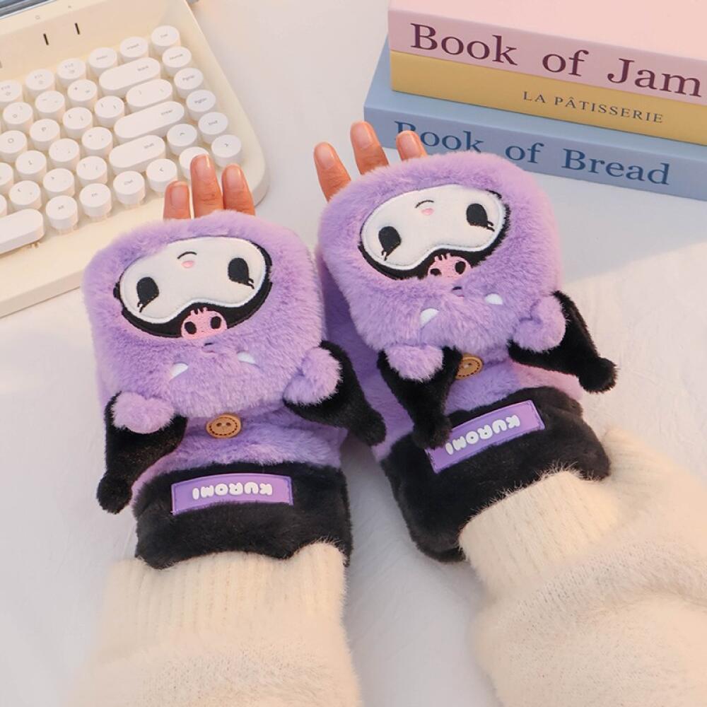Kawaii My Melody Plush Flap Embroidered Gloves Cinnamoroll Sanrio Anime Cute Hello Kitty Winter