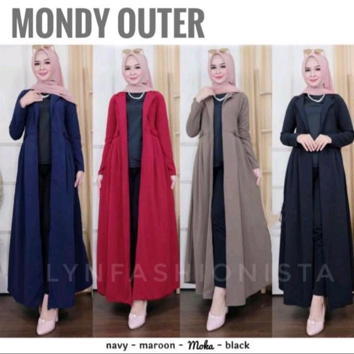Long Cardigan Outer Panjang Wanita Muslimah Lengan Panjang Kerah Jeruk Tebal Adem