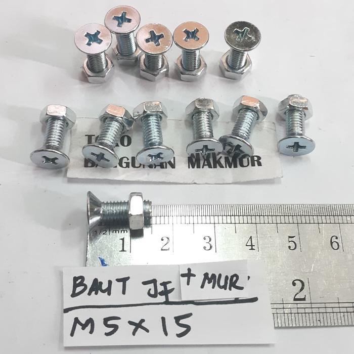 vcju- Baut Putih M5X15 + Mur Baut Jf5X15 Kepala Obeng M5 X 15 100Pcs