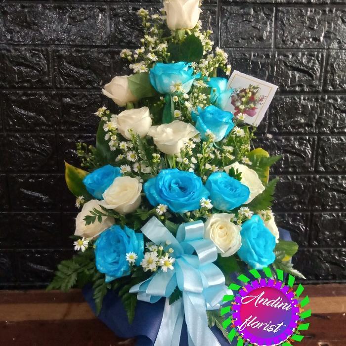 rangkaian bunga mawar biru & putih bunga vas meja untuk di rumah kado