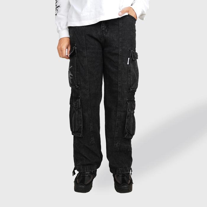 Epidemic Baggy Denim Celana Panjang Denim Cargo Pria Potongan Baggy Hitam Ukuran 28 Cargo Pants Vort