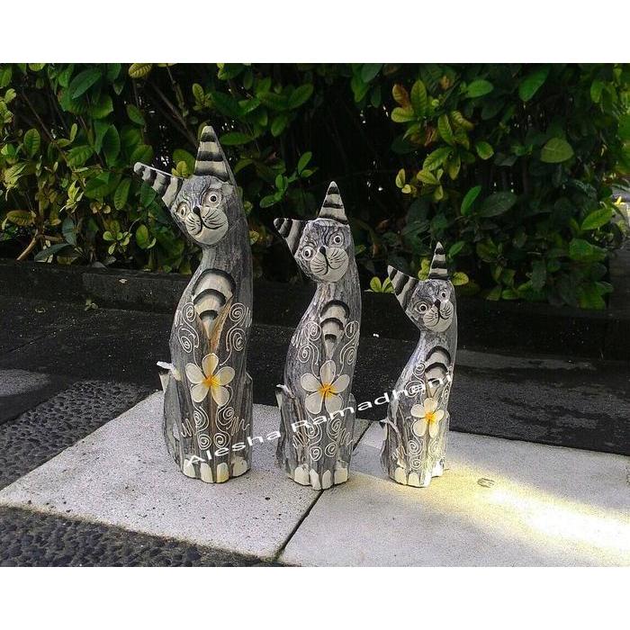 Olaimarket- Patung Kucing Set Isi 3,Pajangan Kucing,Bali Souvenir