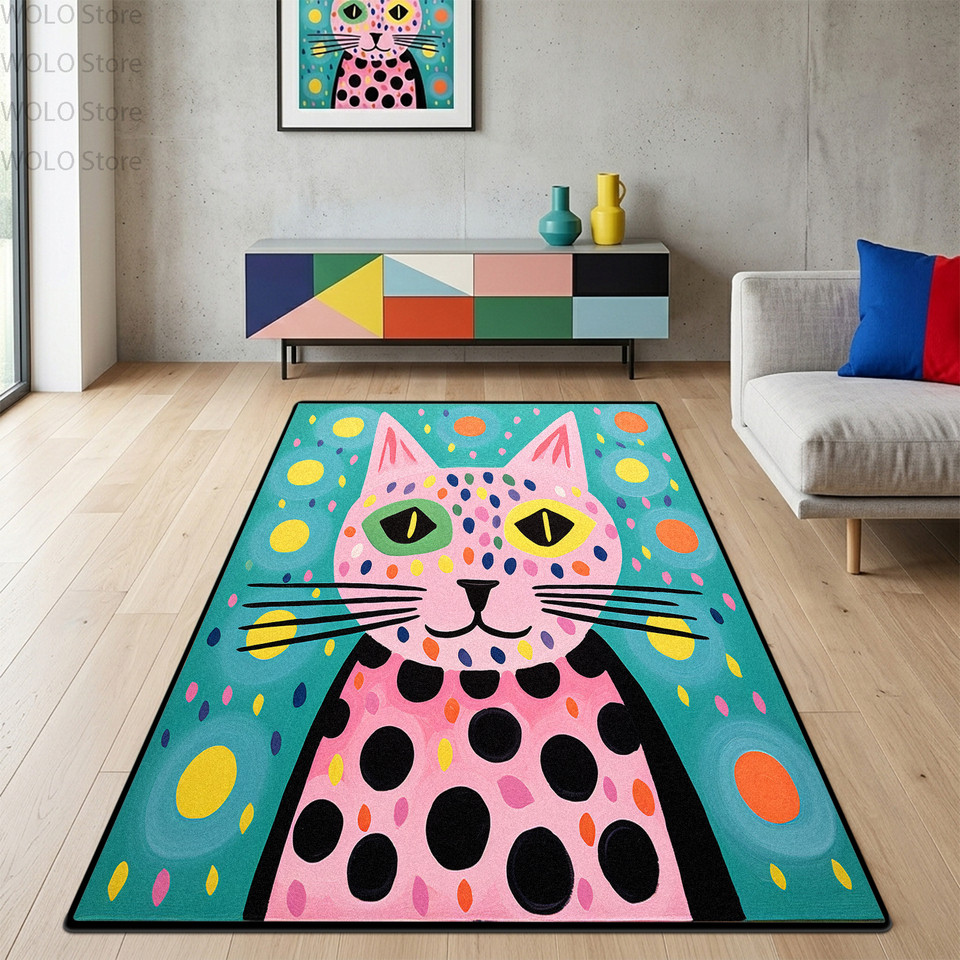 Karpet Motif Macan Tutul Merah Muda Seni Pop Dekorasi Ruang Permainan Ruang Tamu Modern Karpet Area 