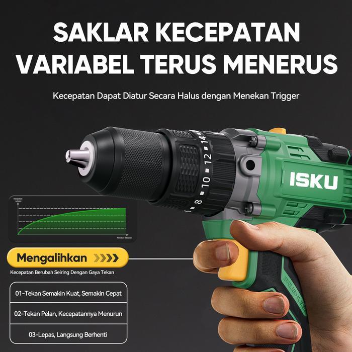Japer Tools - Isku Bor Impact Drill Isku 100Nm 21V Brushless - Mesin Bor Lithium Ion 3 In 1 Torsi